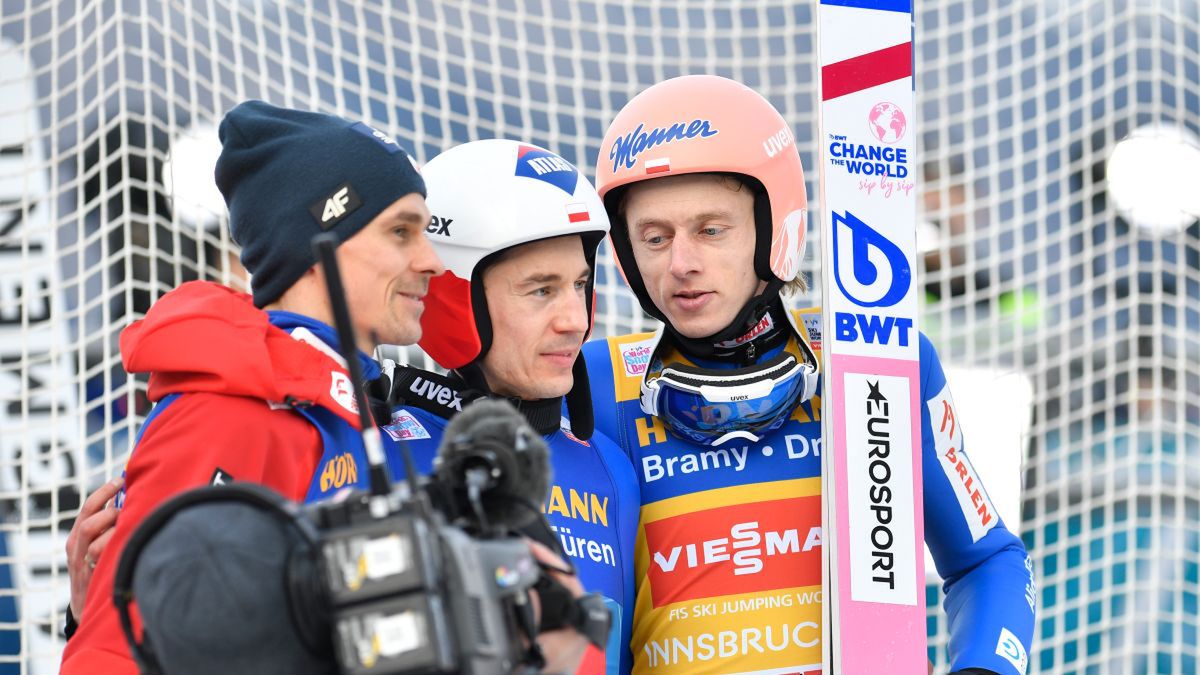 Getty Images / Franz Kirchmayr/SEPA.Media  / Od lewej: Piotr Żyła, Kamil Stoch i Dawid Kubacki