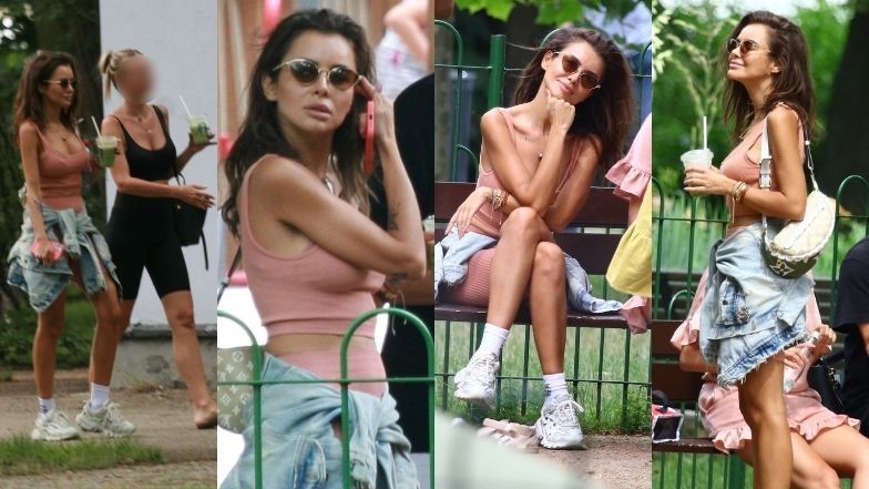 Natalia Siwiec z rodziną i torebką Louis Vuitton relaksuje się na sopockim placu zabaw