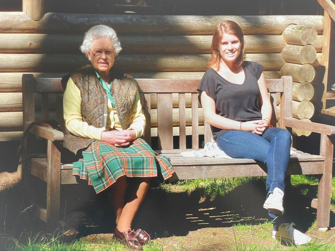 Princess Eugenia in the company of her grandmother, Queen Elizabeth.