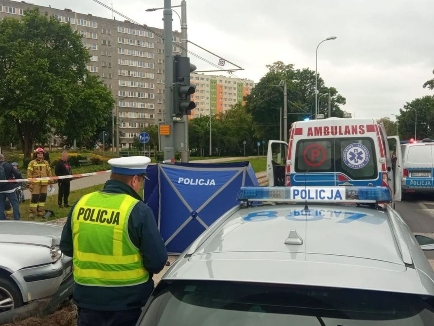 Uderzył w sygnalizator. Uszkodzony słup przewrócił się na pieszego