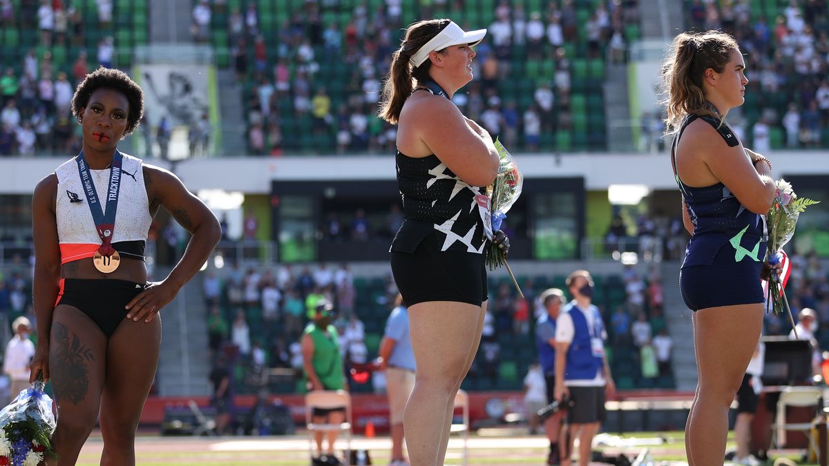 Getty Images / Patrick Smith / Na zdjęciu (od lewej): Gwendolyn Berry, DeAnna Price i Brooke Andersen