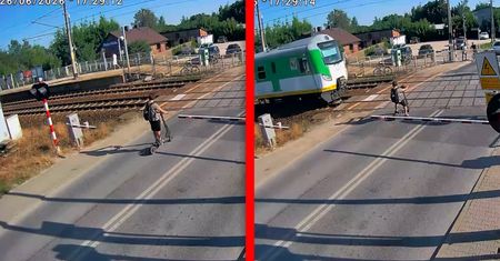 Chyba stracił rozum. Tak zachował się na przejeździe. Nagranie