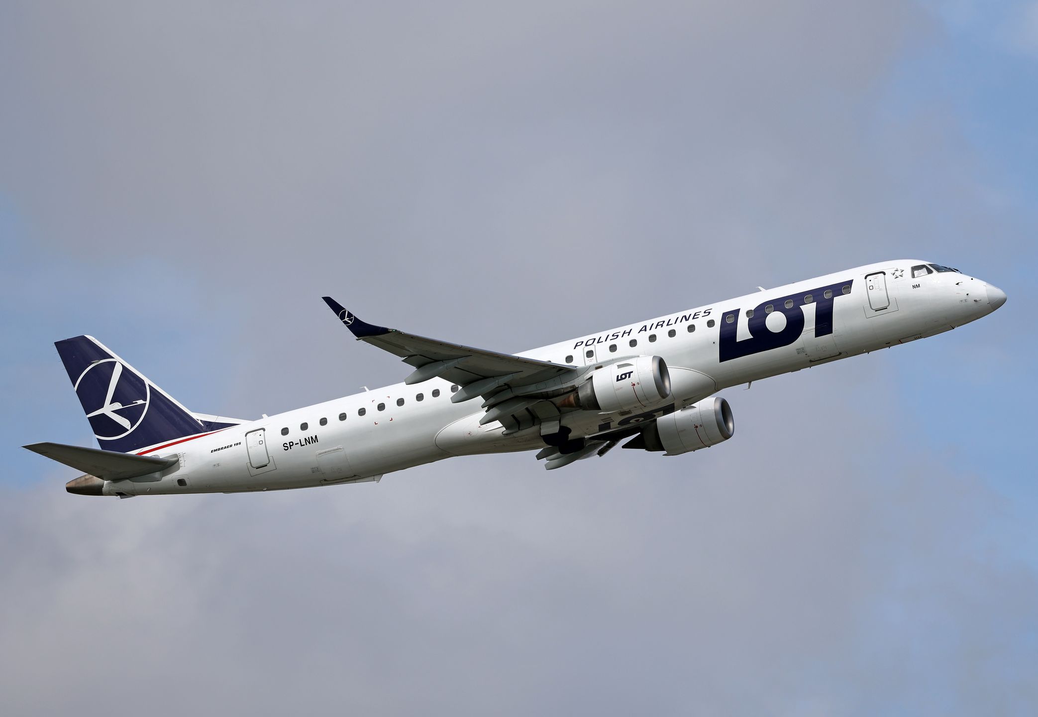An Embraer E195LR from LOT company takes off from Barcelona airport in Barcelona, Spain, on March 18, 2025. (Photo by Joan Valls/Urbanandsport/NurPhoto via Getty Images)
