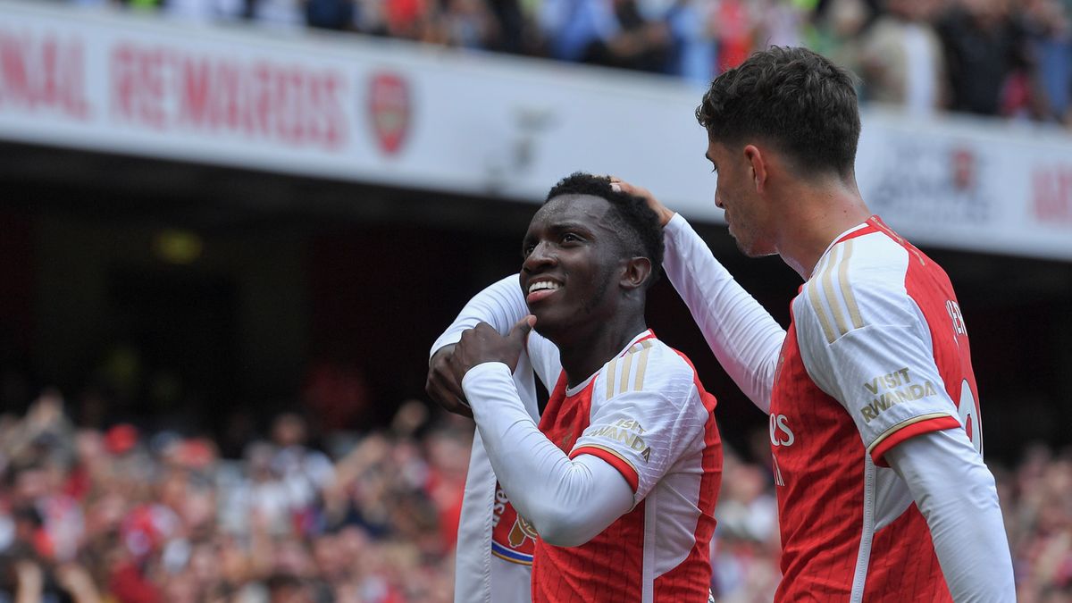 Eddie Nketiah po strzeleniu gola w meczu Arsenalu z Nottingham Forest