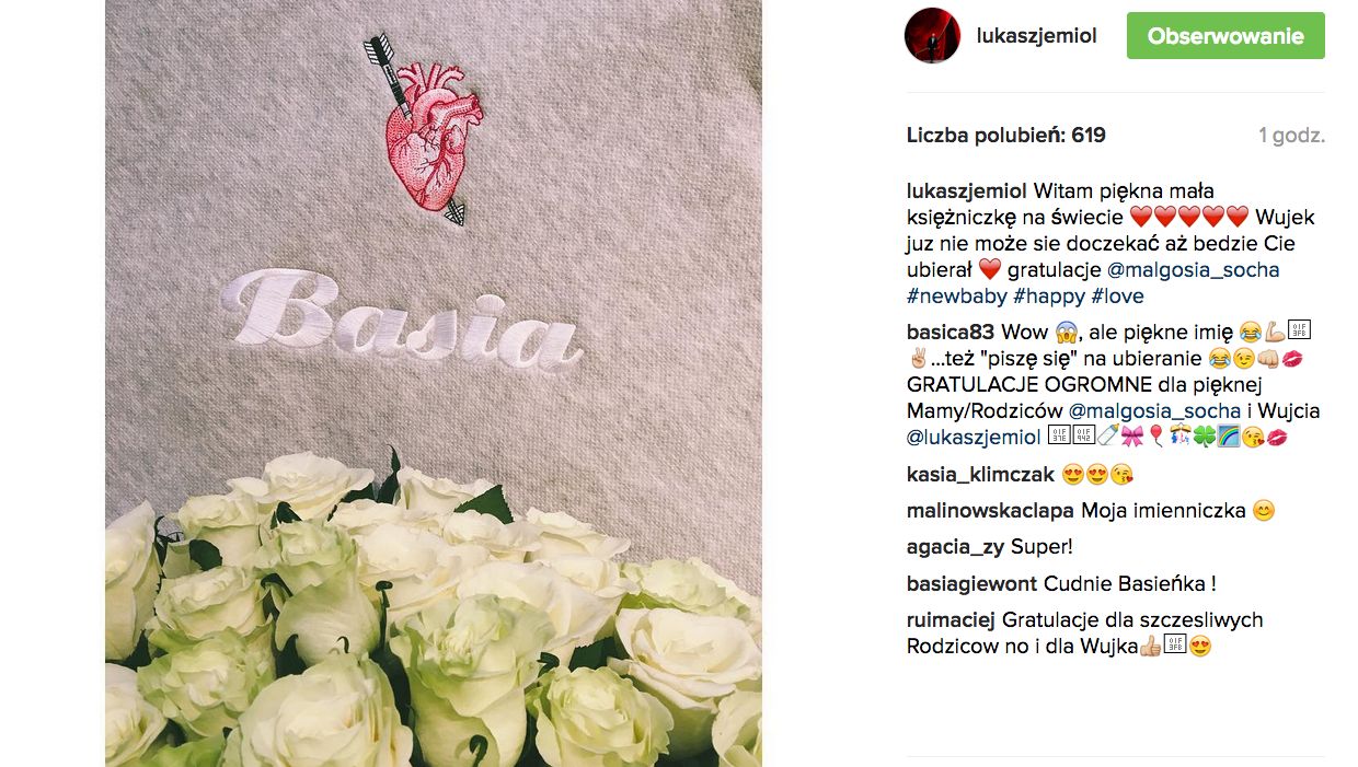 Imię i płeć drugiego dziecka Małgorzaty Sochy ujawnił Łukasz Jemioł