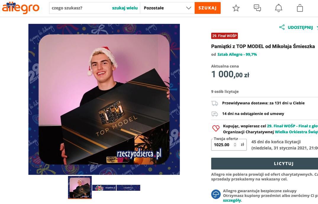 Aukcja WOŚP od Mikołaja Śmieszka
