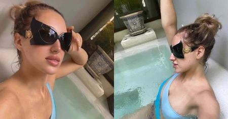 U Caroline Derpienski bez zmian: dokazuje w basenie w fikuśnym stroju kąpielowym