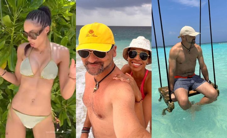 Omenaa Mensah i Rafał Brzoska chwalą się efektami ćwiczeń, prężąc mięśnie na malediwskiej plaży 