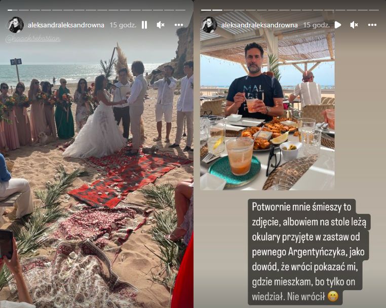 Aleksandra Kwaśniewska pokazała, jak bawi się na weselu znajomych. Była też na plaży 