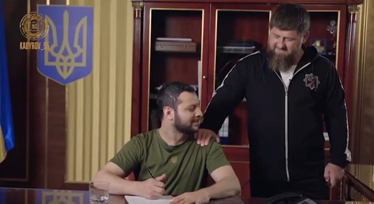 Absurdalny film Kadyrowa. Sobowtór Zełenskiego ogłosił kapitulację