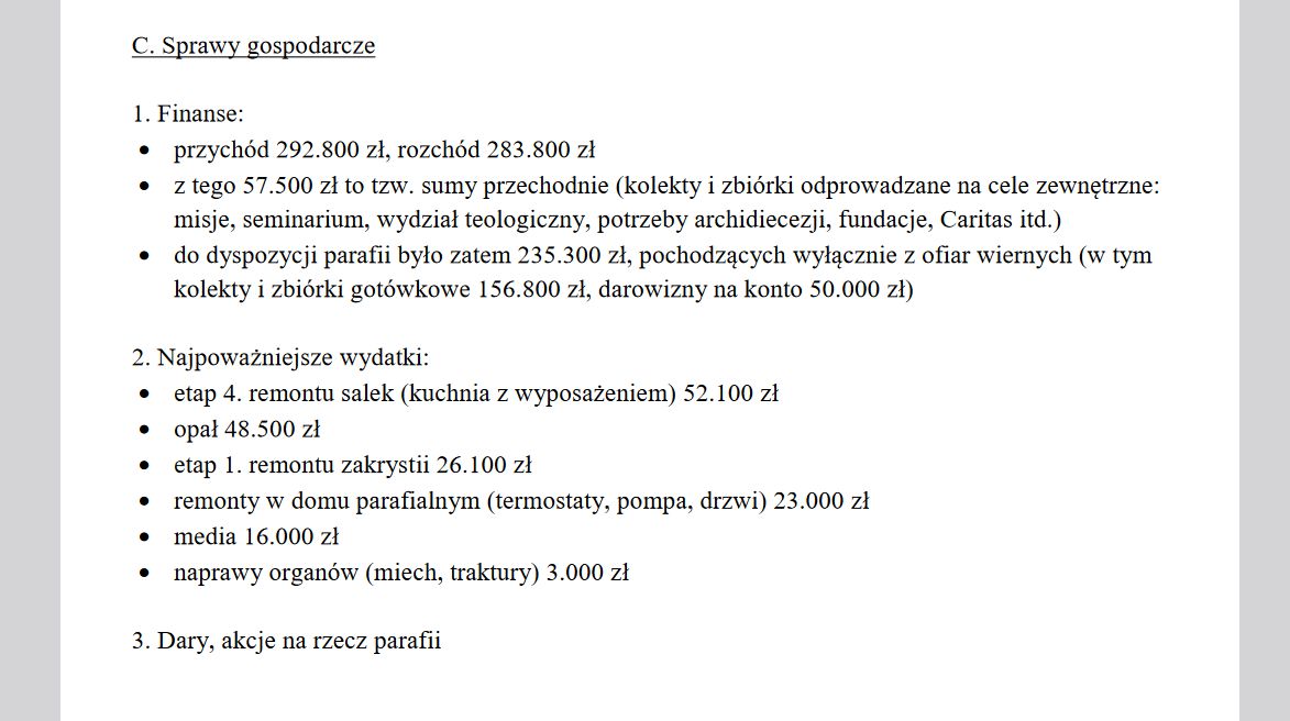 Sprawozdanie za rok 2023 – parafia Wilkowyje.