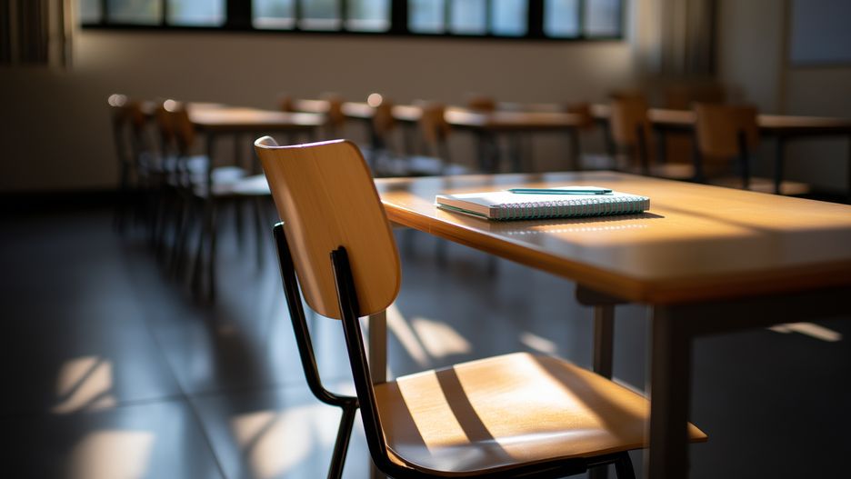 klasa, edukacja, puste, sala lekcyjna, nauka, zeszyty, okno, poranek, cisza, nauczanie, dzieci, uczniowie, przerwa, tablica, akademia, koncentracja, przygotowanie, organizacja, system edukacyjny, instytucja, minimalizm, klasyczny, scena, atmosfera