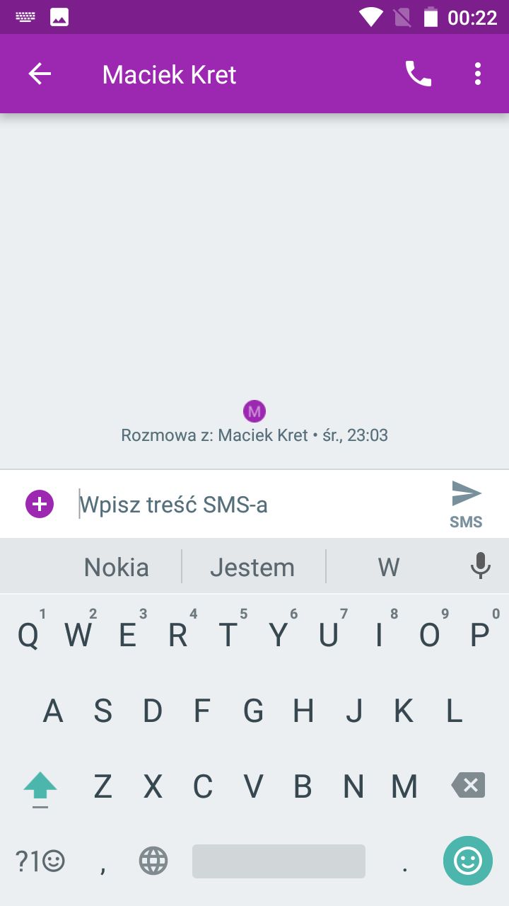 Klawiatura Google przy domyślnych ustawieniach.