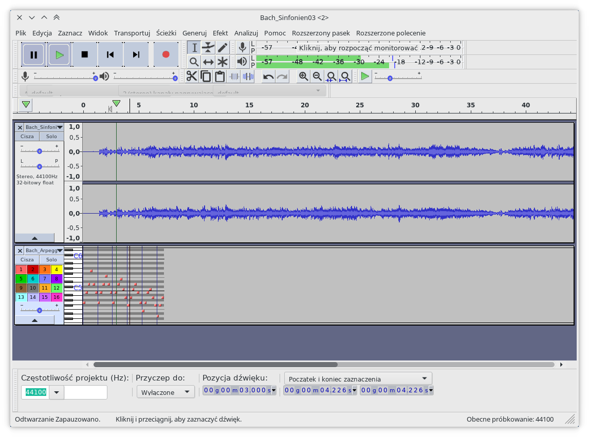 Audacity 2.2 na Linuksie z domyślnym motywem Jasny