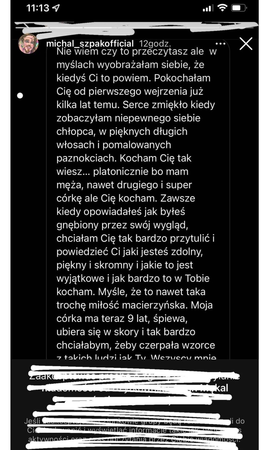 Michał Szpak podzielił się wiadomością od zakochanej w nim kobiety