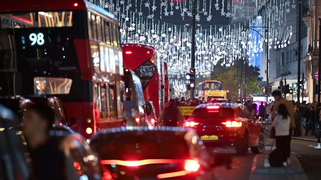 Oxford Street Christmas lights switched on in London
LONDON, UNITED KINGDOM - NOVEMBER 05: A view of London's Oxford Street shows the annual Christmas lights display being switched on in United Kingdom on November 5, 2024. (Photo by Rasid Necati Aslim/Anadolu via Getty Images)
Anadolu
vehicles, annual, new years eve, great britain, scenery, gb, star shaped, cars, lights, britain, capital, famous street, busy street