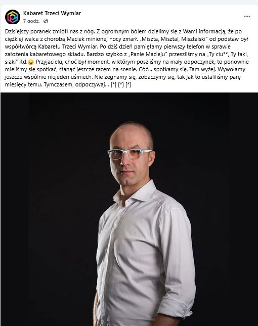 Nie żyje Maciej Misztal z Kabaretu Trzeci Wymiar
