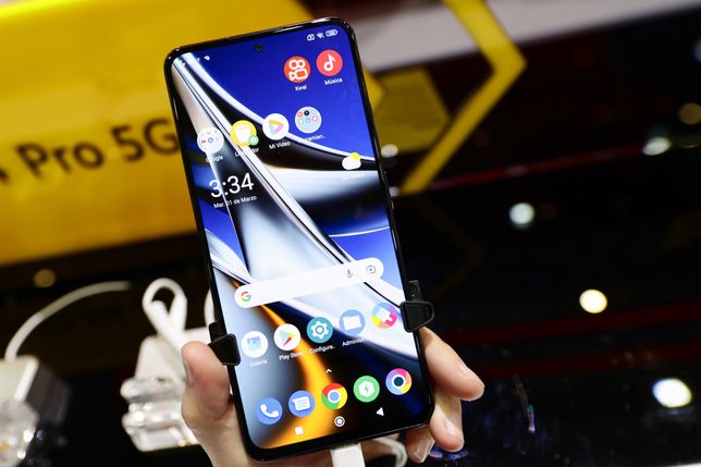 The POCO X4 Pro 5G, the latest smartphone presented by the former Xiaomi sub-brand, being exhibited at Mobile World Congress (MWC) the biggest trade show of the sector focused on mobile devices, 5G, IOT, AI and big data, celebrated in Barcelona, on March 3, 2022 in Barcelona, Spain. (Photo by Joan Cros/NurPhoto via Getty Images)