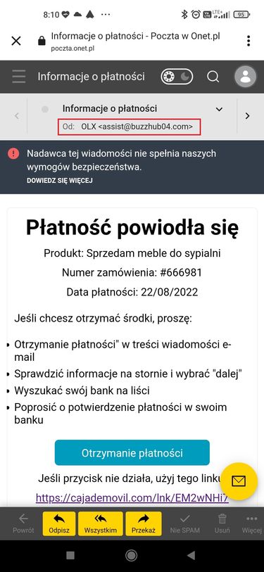 Fałszywe wiadomości mające na celu wyłudzenie danych