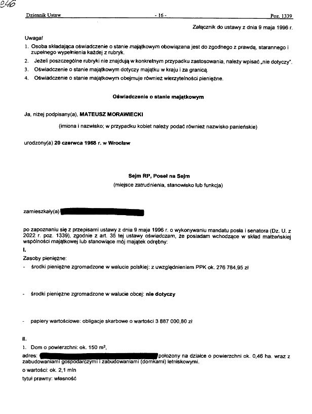 Oświadczenie majątkowe Mateusza Morawieckiego.