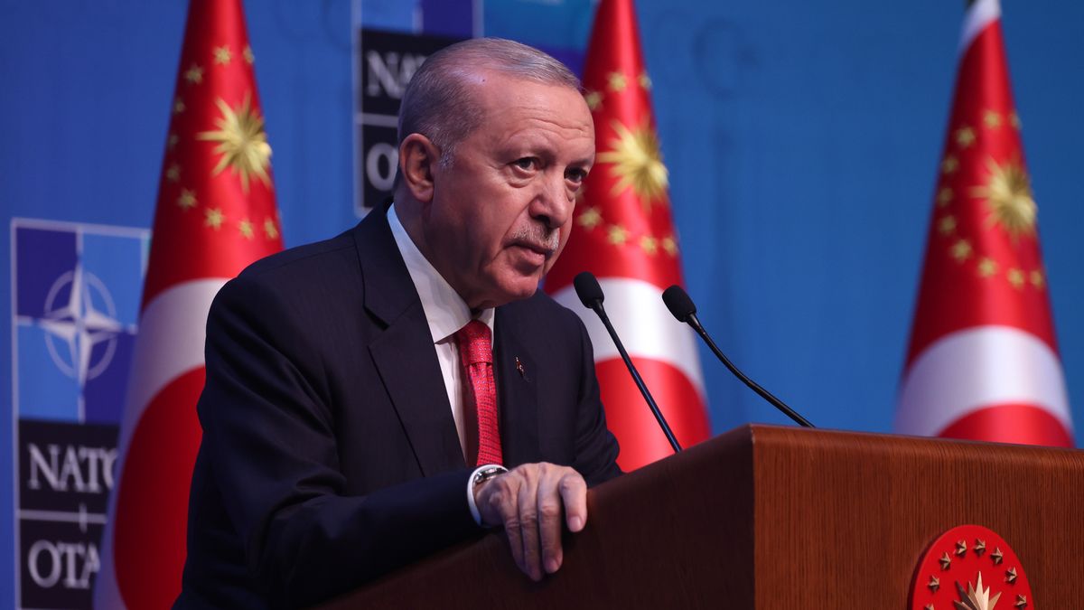 Recep Tayyip Erdogan, President of Turkiye, speaks at the press conference during the 2026 NATO Ankara Summit in Ankara, Turkiye, on July 8th, 2026. (Photo by Beata Zawrzel/NurPhoto via Getty Images)