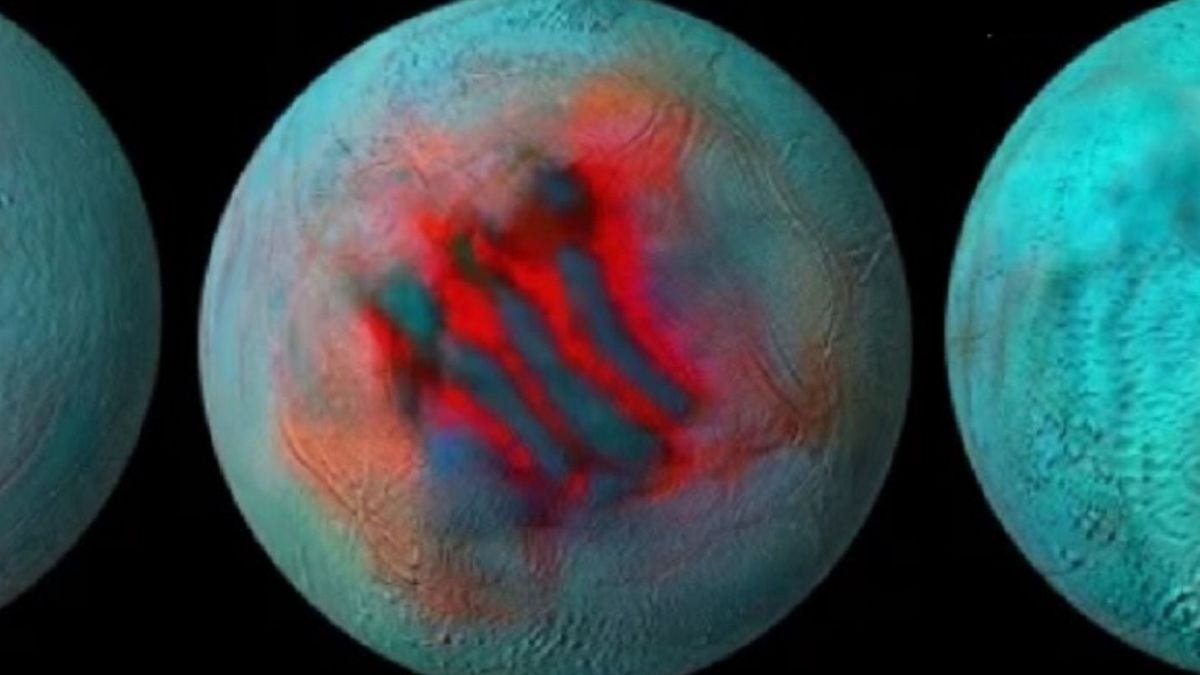 Enceladus na zdjęciach w podczerwieni