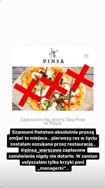 Karolina Pajączkowska oskarżyła pizzerię o oszustwo