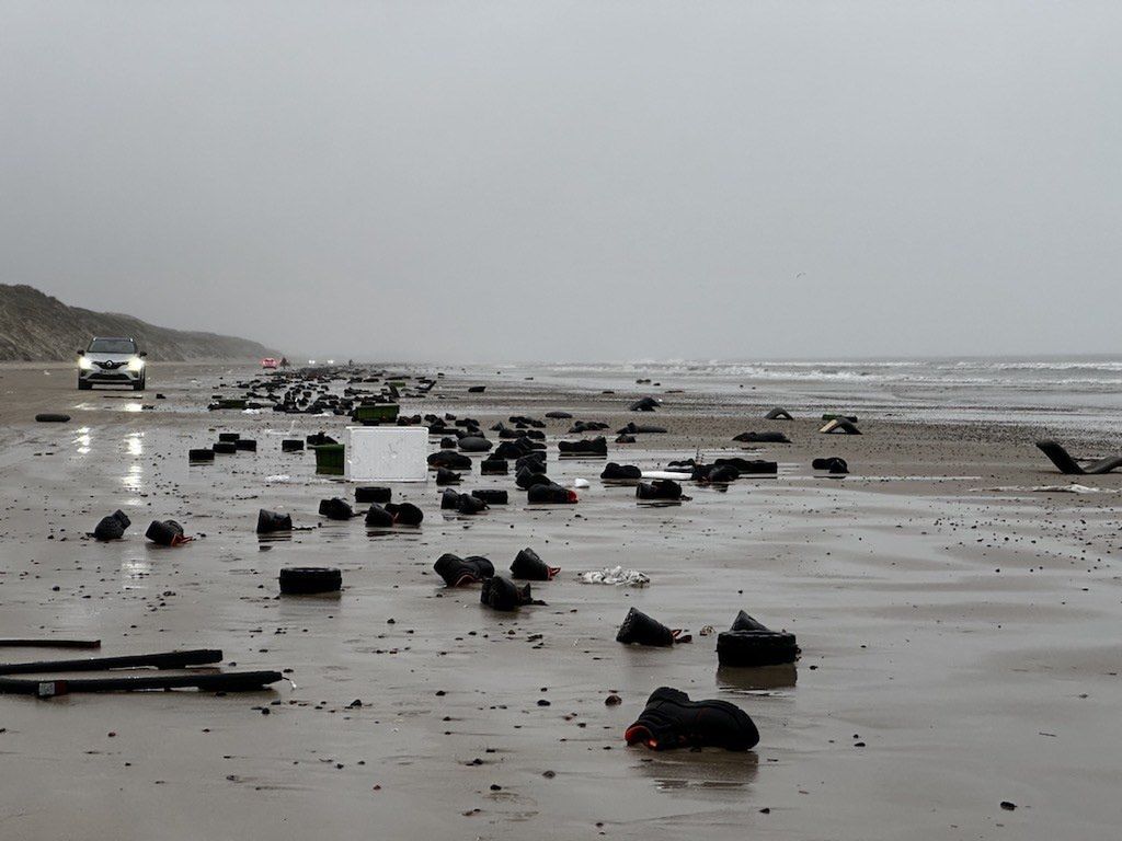 The beaches in Denmark are covered with hundreds of shoes.