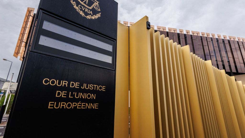 European Union Institutions
A sign at the entrance to the European Court of Justice (ECJ) in Luxembourg, on Thursday, June 20, 2024. The European Union formally agreed to open negotiations with Ukraine and Moldova over membership in the bloc, an important symbolic step in a process that will take years to play out. Photographer: Simon Wohlfahrt/Bloomberg via Getty Images
Bloomberg
emea, e.u., eu, european, luxembourg city, euro members