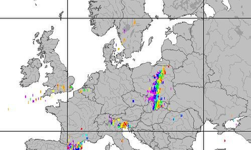 Burze - mapa w Europie