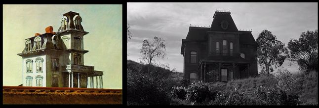 "Dom przy torach" Edward Hopper (1925), "Psychoza" Alfred Hitchcock (1960)