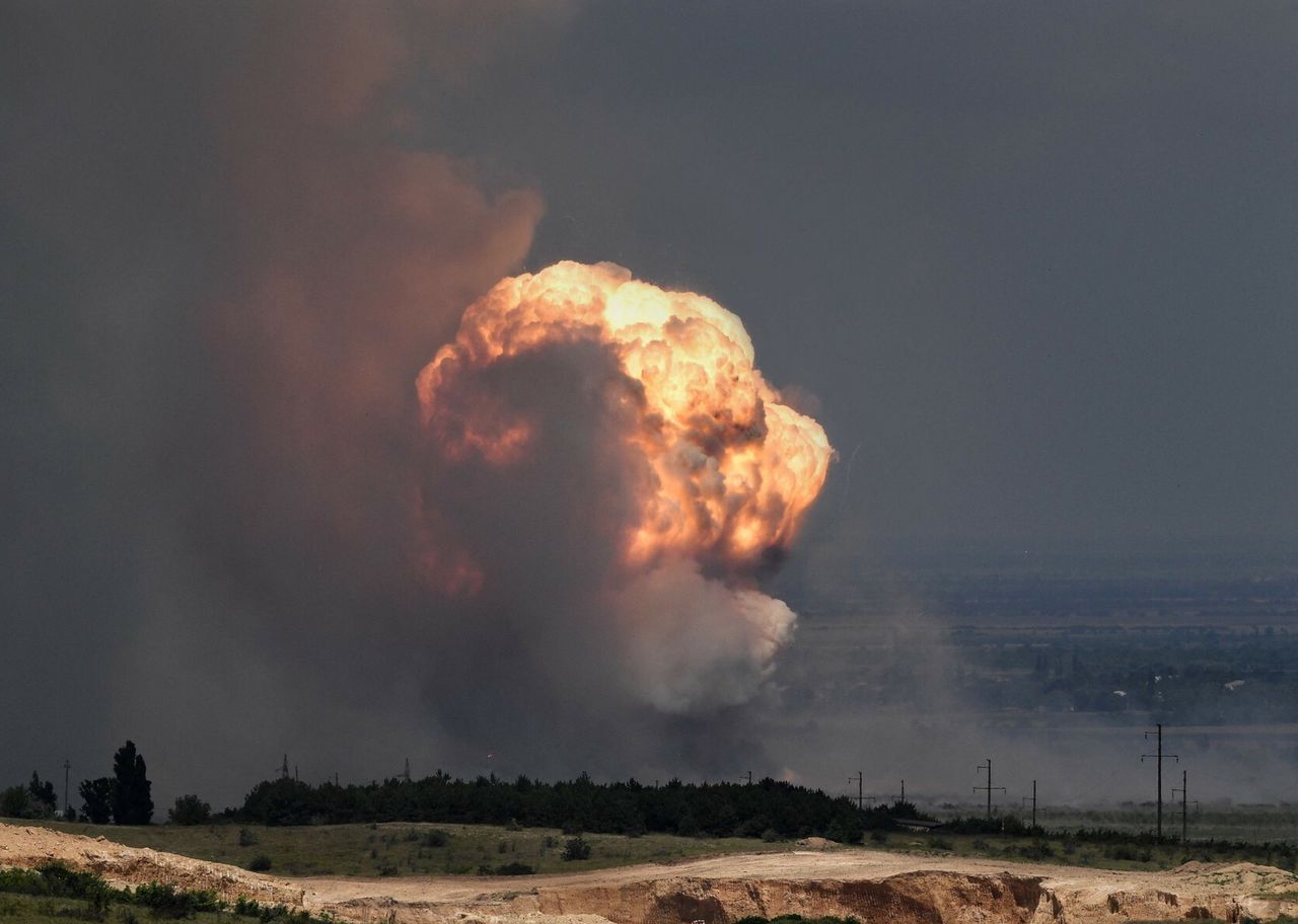 Explosion at an ammunition depot in Crimea, stock photo