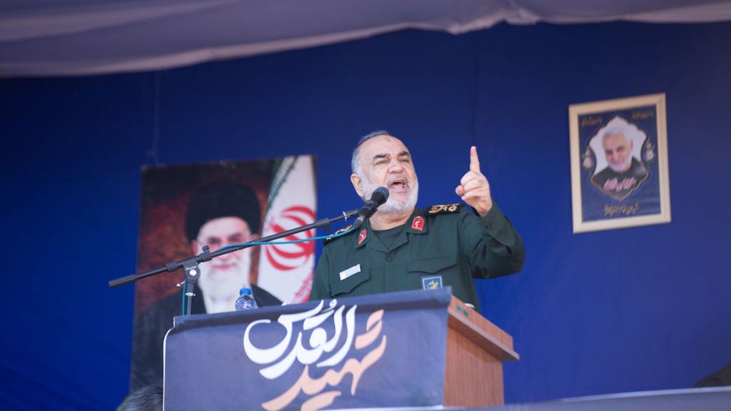 Funeral ceremony for victims of explosions in Iran
KERMAN, IRAN - JANUARY 05: Iranian commander-in-chief of the Islamic Revolutionary Guard Corps Hossein Salami speaks during the funeral ceremony of victims in twin explosions near the cemetery where the grave of Iran's former top military commander Gen. Qassem Soleimani is located in Kerman, Iran on January 05, 2024. (Photo by Stringer/Anadolu via Getty Images)
Anadolu
explosions, farewell, funeral ceremony, kerman