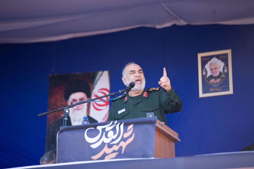 Funeral ceremony for victims of explosions in Iran
KERMAN, IRAN - JANUARY 05: Iranian commander-in-chief of the Islamic Revolutionary Guard Corps Hossein Salami speaks during the funeral ceremony of victims in twin explosions near the cemetery where the grave of Iran's former top military commander Gen. Qassem Soleimani is located in Kerman, Iran on January 05, 2024. (Photo by Stringer/Anadolu via Getty Images)
Anadolu
explosions, farewell, funeral ceremony, kerman