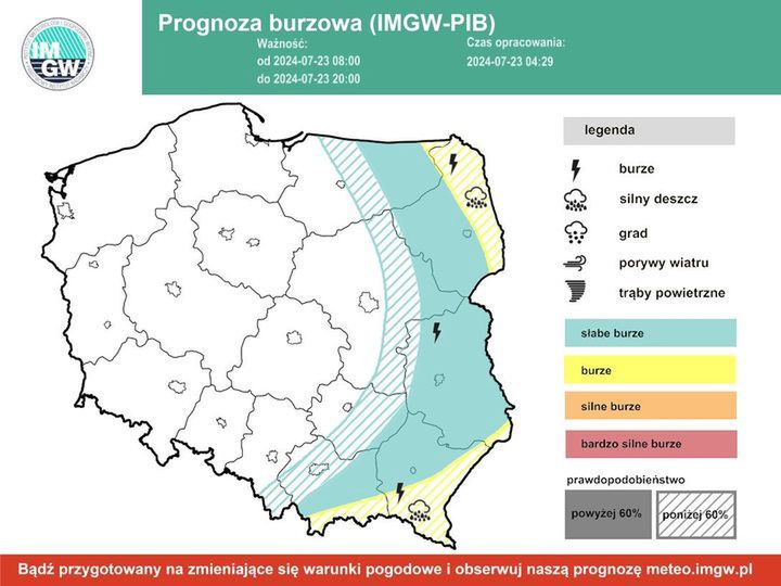 Burze występować będą na wschodzie i południowym wschodzie