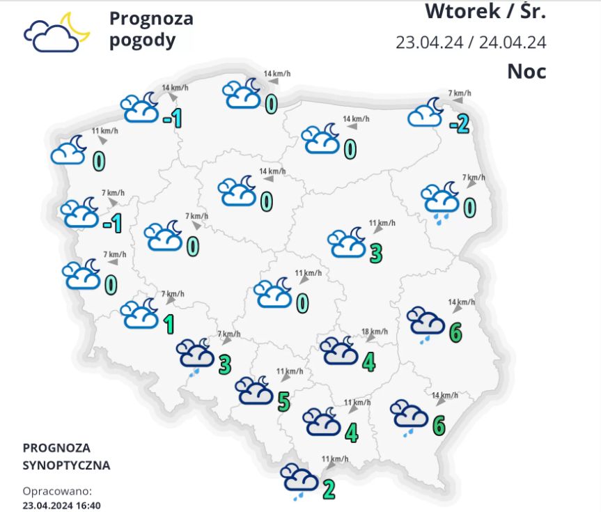 Prognoza pogody. Noc z wtorku na środę