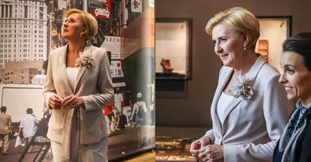 Agata Duda eksploruje Nowy Jork w fikuśnej marynarce z kwiatem. Modna? (ZDJĘCIA)