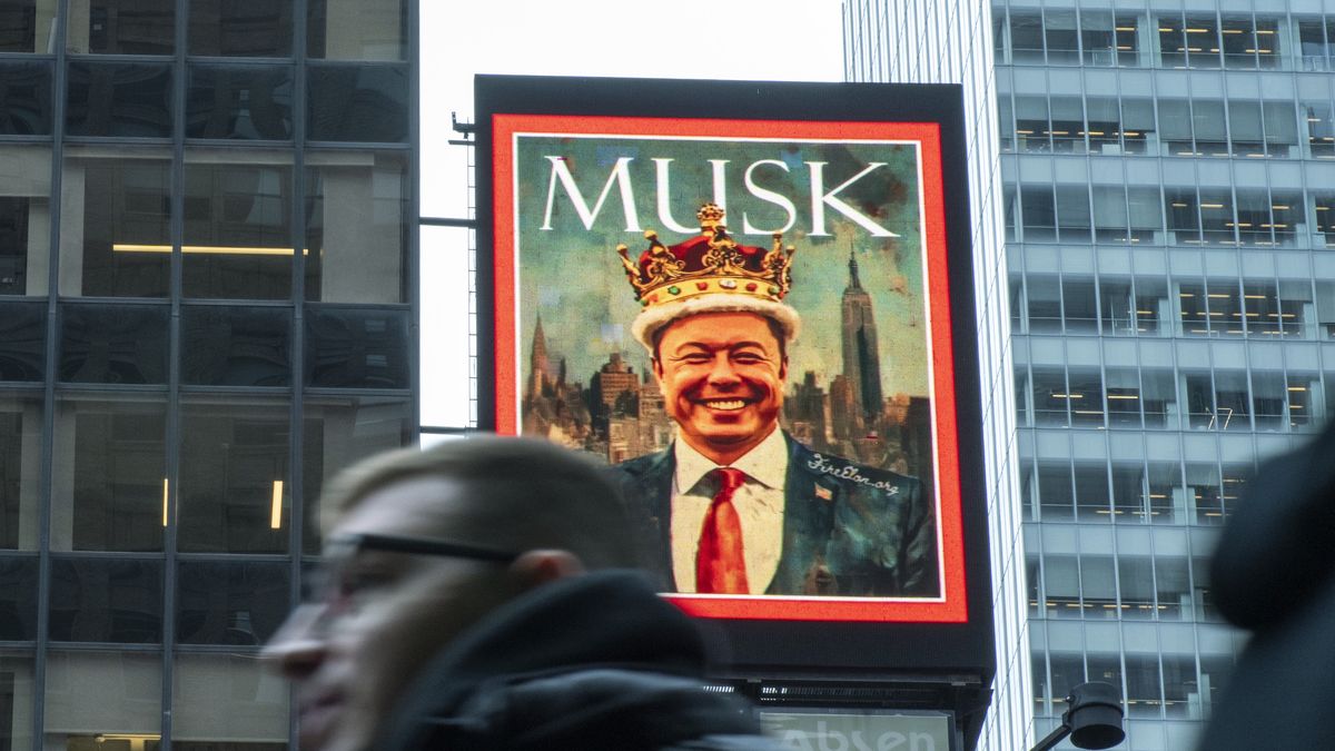 Screen Shows Elon Musk Senior Advisor to U.S. President Donald Trump in Times Square
NEW YORK - NEW YORK - MARCH 20: A screen shows a picture of Elon Musk, senior advisor to U.S. President Donald Trump, in Times Square on March 20, 2025 in New York City. Elon Musk's push to restructure and shrink the U.S. government with DOGE and the Trump administration has been controversial. The Trump administration has been accused of acting illegally in shutting down USAID and other actions that have effected thousands of government workers. (Photo by Eduardo Munoz Alvarez/VIEWpress/Getty Images)
VIEW press
eduardo, viewpress, kill, gaza, munozalvarez, un