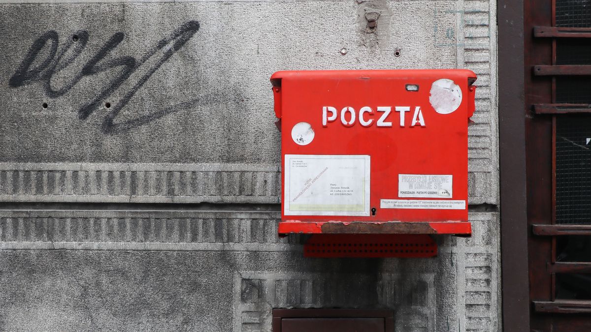 Poczta Polska mailbox in Krakow, Poland on April 30, 2020.  A voting package leaked in the upcoming correspondence election with a full list of candidates for Presidential office and with name and surname statement on secret voting. Despite coronavirus pandemic, Poland's government plans to hold the presidential election on May 10 in the form of a correspondence vote. (Photo by Beata Zawrzel/NurPhoto via Getty Images)