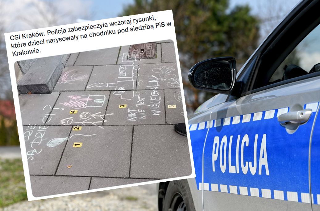 Dzieci rysowały kredą przed siedzibą PiS. Policja umorzyła śledztwo 