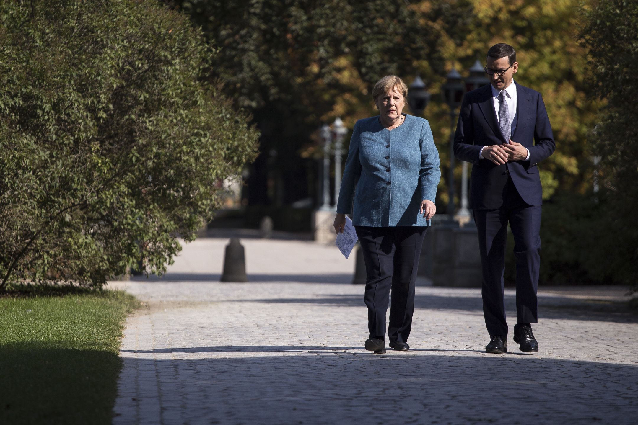 Angela Merkel i premier Polski Mateusz Morawiecki podczas wizyty  kanclerz Niemiec w Warszawie 11.09.20021 r. 