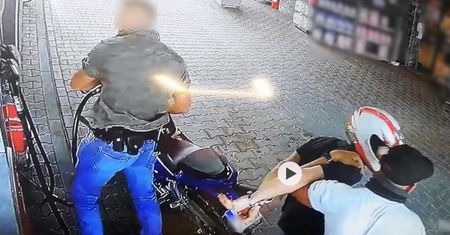 Zaczął tankować. Akcja policji była szybka. Zobacz, jak się tłumaczył