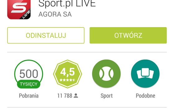Aplikacja Sport.pl Live z pół milionem pobrań z Google Play
