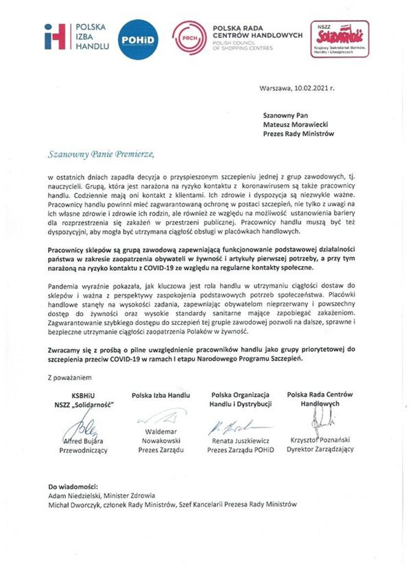 Apel o zaszczepienie pracowników handlu.