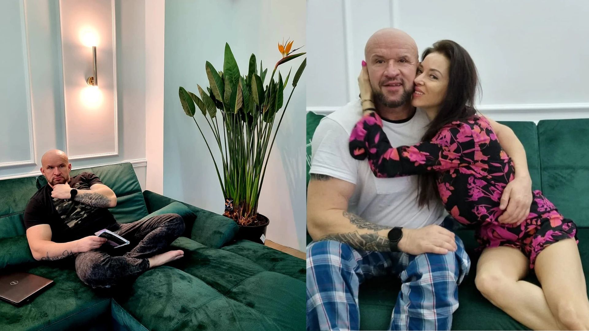 Salon z zielona kanapą