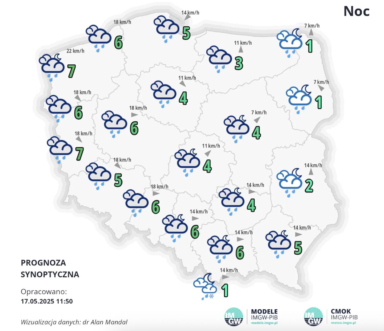 Prognoza pogody na 17/18 maja