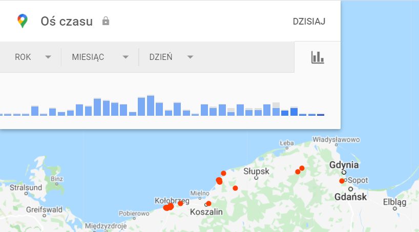 Oś czasu w Mapach Google