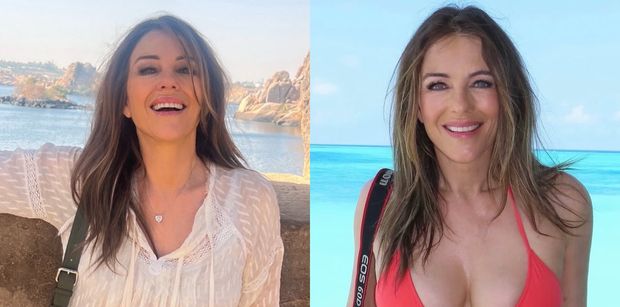 Elizabeth Hurley w bikini posyła uśmiechy na tle lazurowej wody. Dalibyście jej 60 lat? (FOTO)