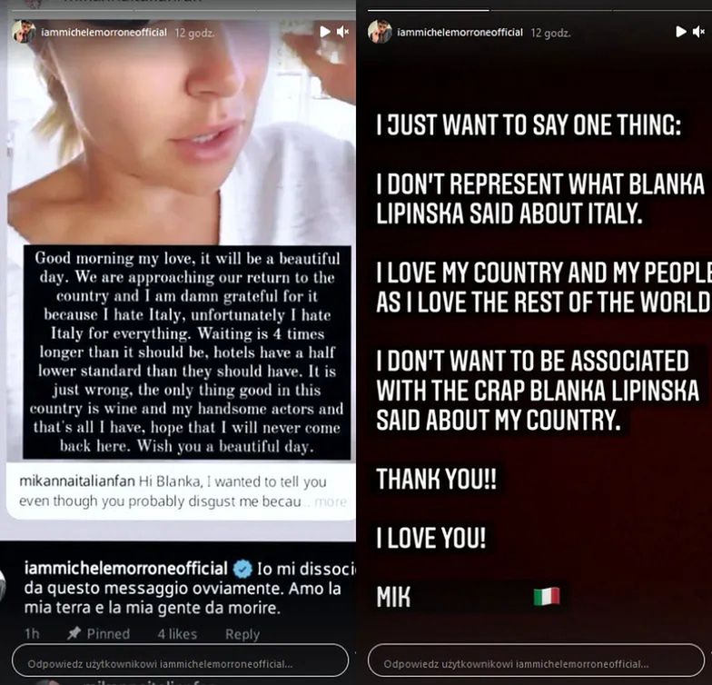 Michele Morrone odcina się od słów Blanki Lipińskiej