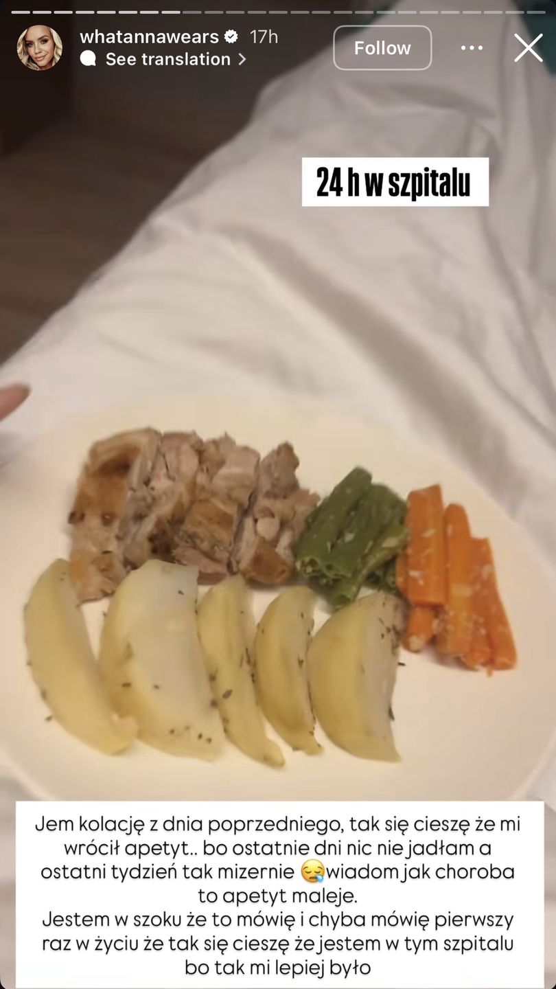 Anna Skura pokazała szpitalne jedzenie